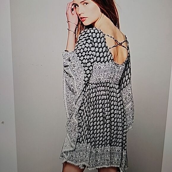 Free People “Heart Of Gold” Blue/Black Dress medium - Picture 2 of 10